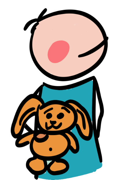 Zeichnung von einem glücklichen Kind mit einem Teddybären in den Armen